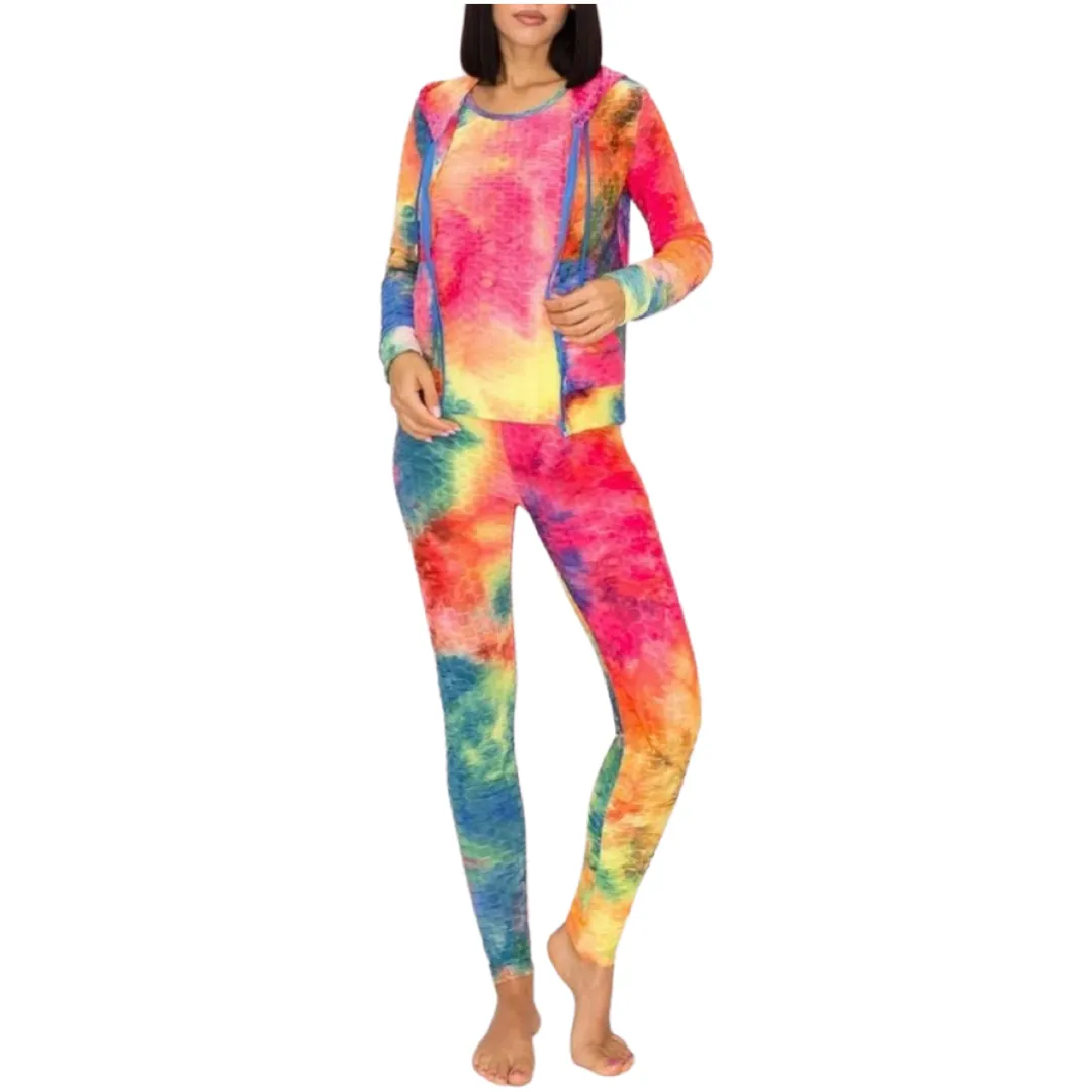 WOMEN TYE DYE BUBBLER RAZER BACK 3 PIECE SET