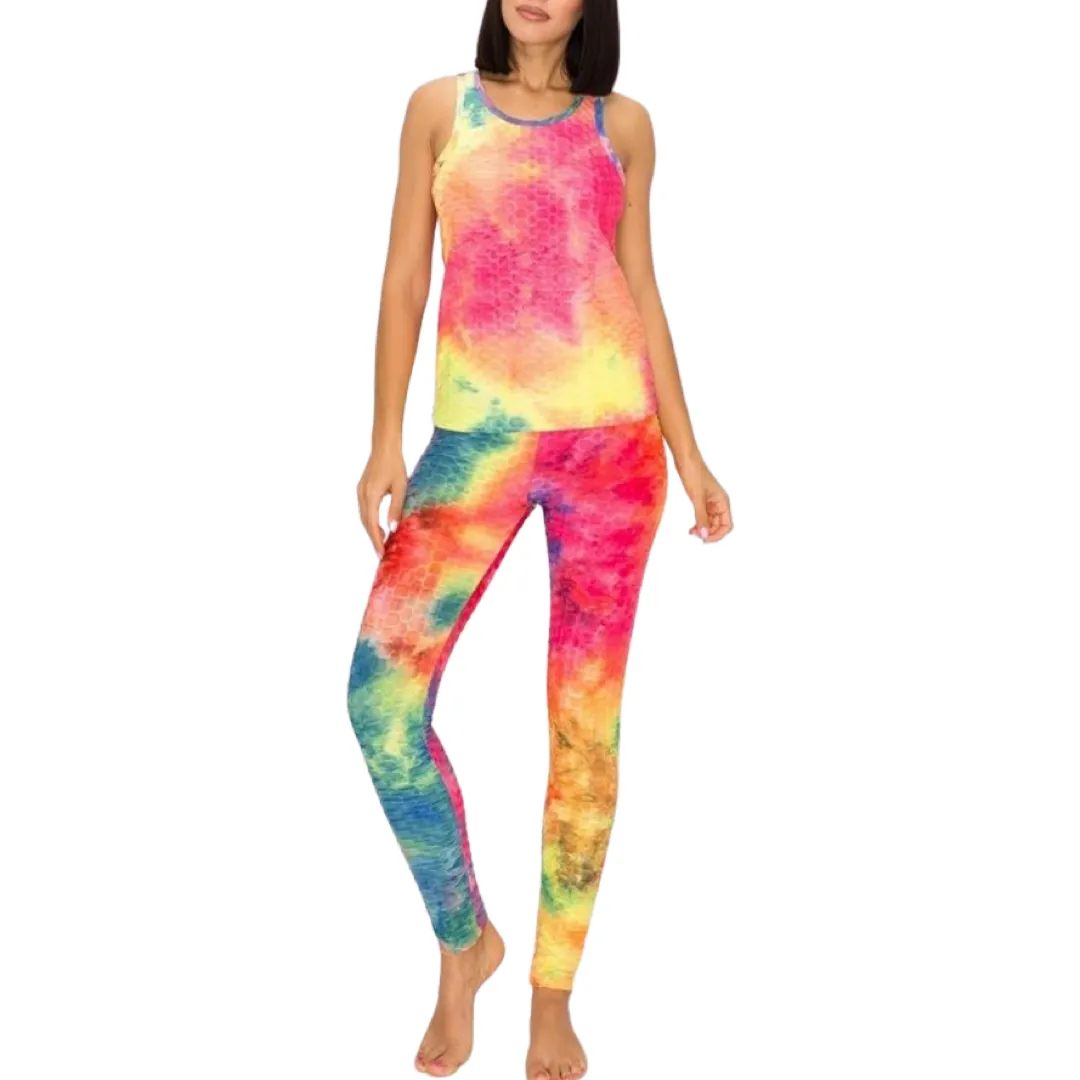 WOMEN TYE DYE BUBBLER RAZER BACK 3 PIECE SET