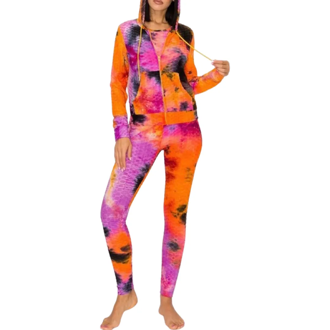 WOMEN TYE DYE BUBBLER RAZER BACK 3 PIECE SET