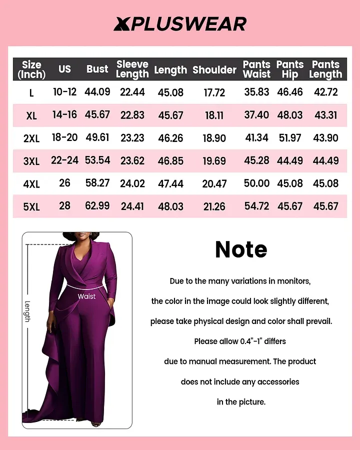 Xpluswear Design Plus Size Mother Of The Bride Elegant Purple Turndown Collar Long Sleeve Flounce Pockets Two Piece Pant Sets 