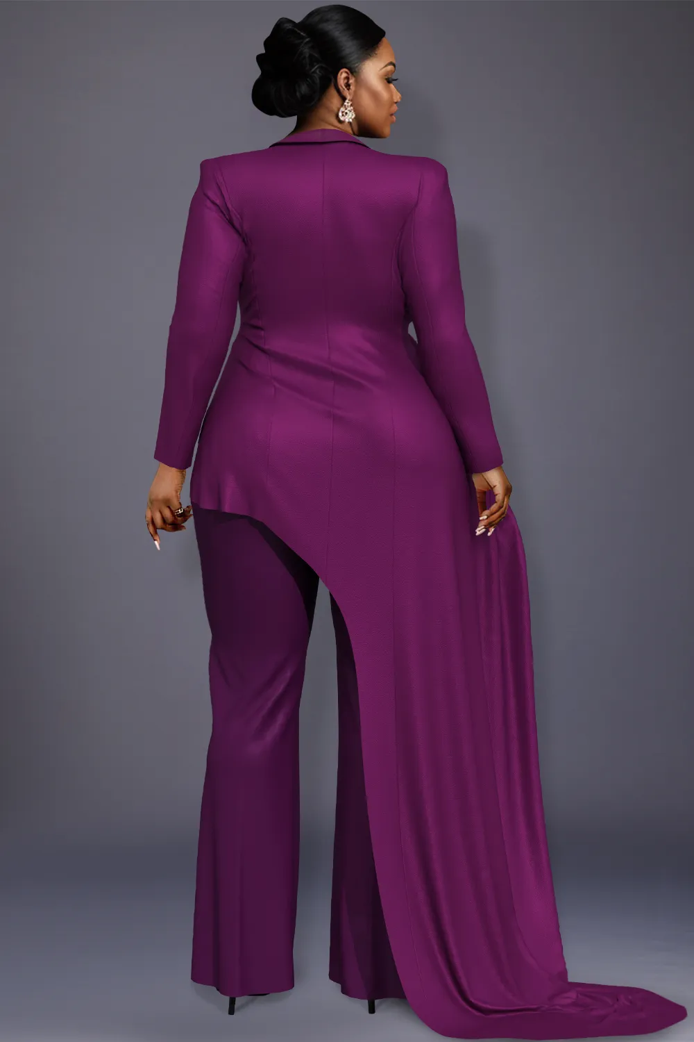 Xpluswear Design Plus Size Mother Of The Bride Elegant Purple Turndown Collar Long Sleeve Flounce Pockets Two Piece Pant Sets 